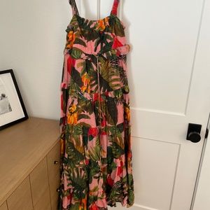 FARM RIO Pink Cocoa Forest Tiered Maxi Dress